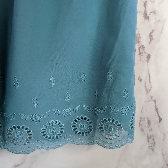 Lovers + Friends Mini Wrap Dress Blue Embroidered V-Neck Flutter Small - Picture 7 of 12